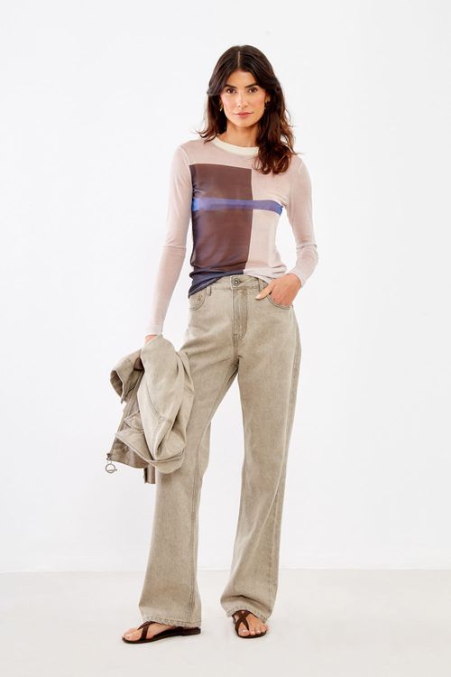 Blusa Tule Manga Silk Linear - Bege Homus