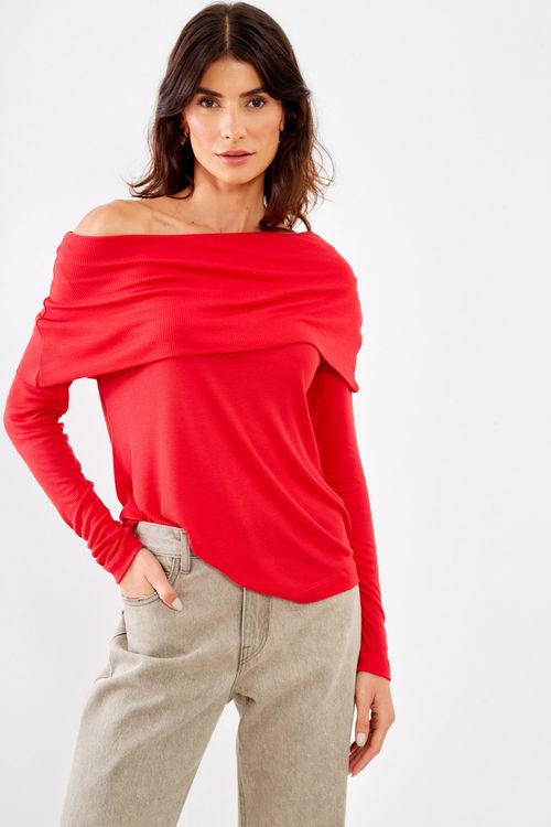 Blusa Malha Maxi Gola - Vermelho