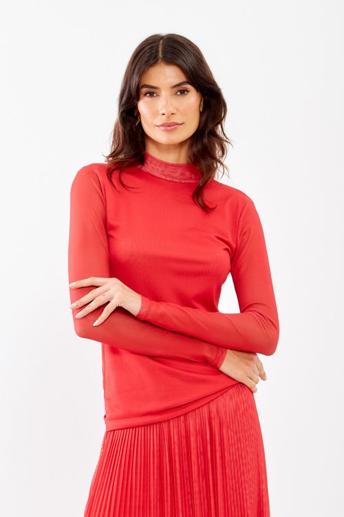 Blusa Tule Manga Gola - Vermelho Candy