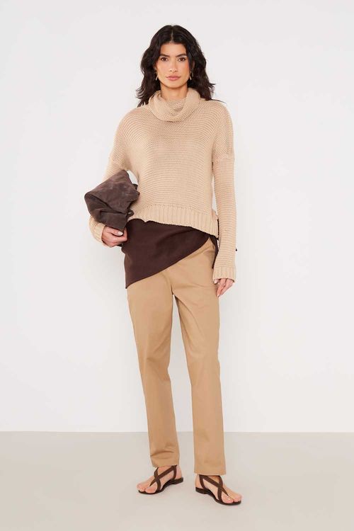 Pull Tricot Cava Deslocada - Bege
