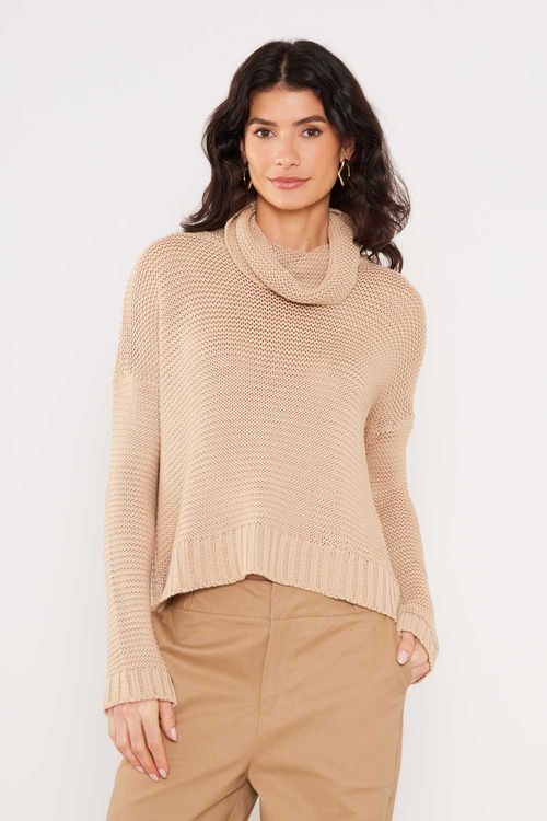 Pull Tricot Cava Deslocada - Bege