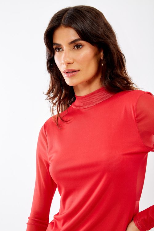 Blusa Tule Manga Gola - Vermelho Candy