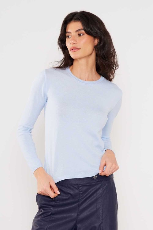 Blusa Tricot Manga Longa Básica - Azul Ceu