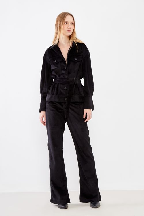 Calça Flare Veludo 5 Bolsos - Preto