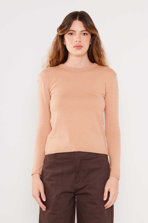 Blusa Tricot Manga Longa Básica - Khaki