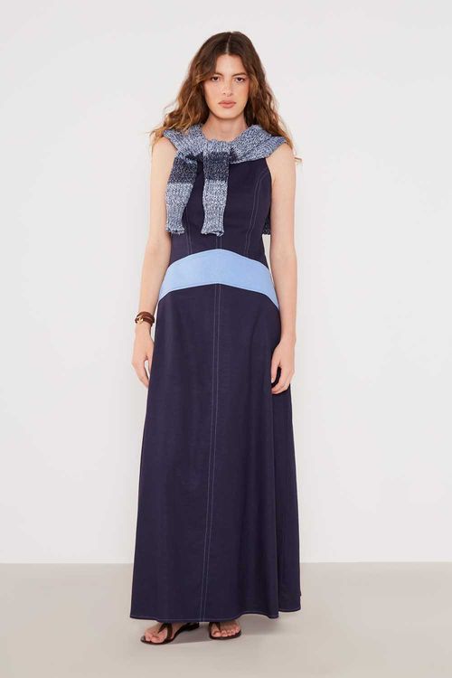 Vestido Casual Pala Cintura - Azul Marinho