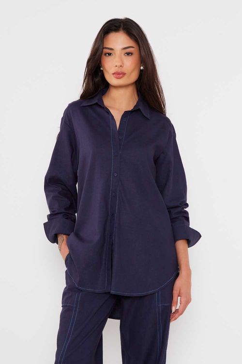 Camisa Casual Pespontos - Azul Marinho