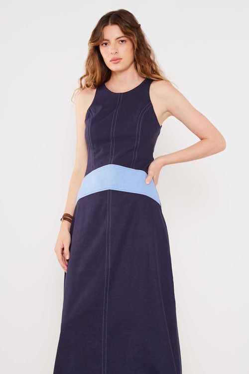 Vestido Casual Pala Cintura - Azul Marinho