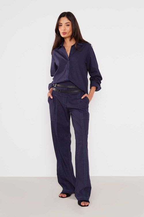 Camisa Casual Pespontos - Azul Marinho