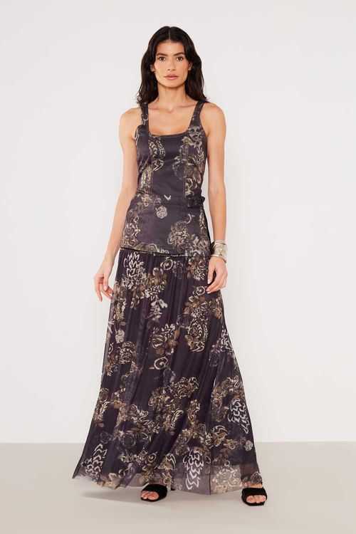 Saia Tule Estampa Camélia - Est Camelia