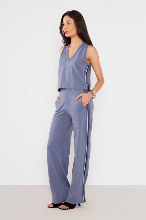 Calça Malha Reta Detalhe - Azul Cold