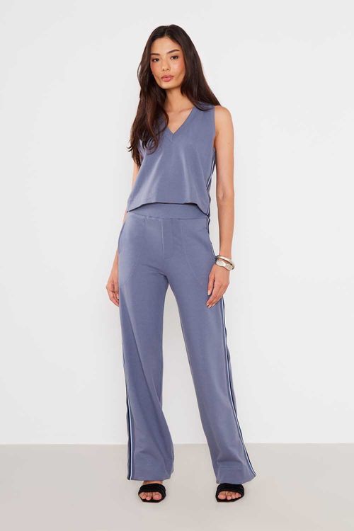 Blusa Malha Detalhe Decote - Azul Cold