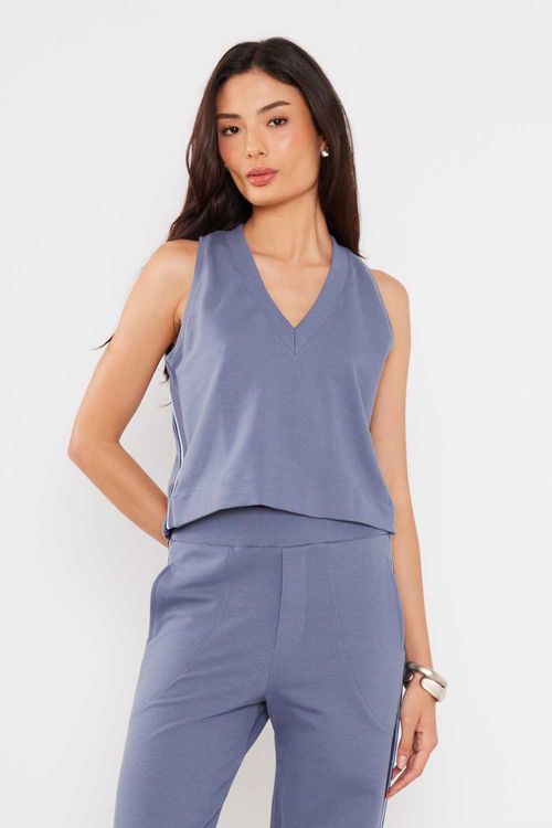Blusa Malha Detalhe Decote - Azul Cold