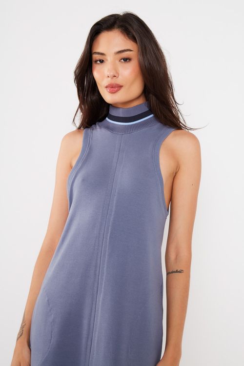 Vestido Malha Detalhe Amplo - Azul Cold