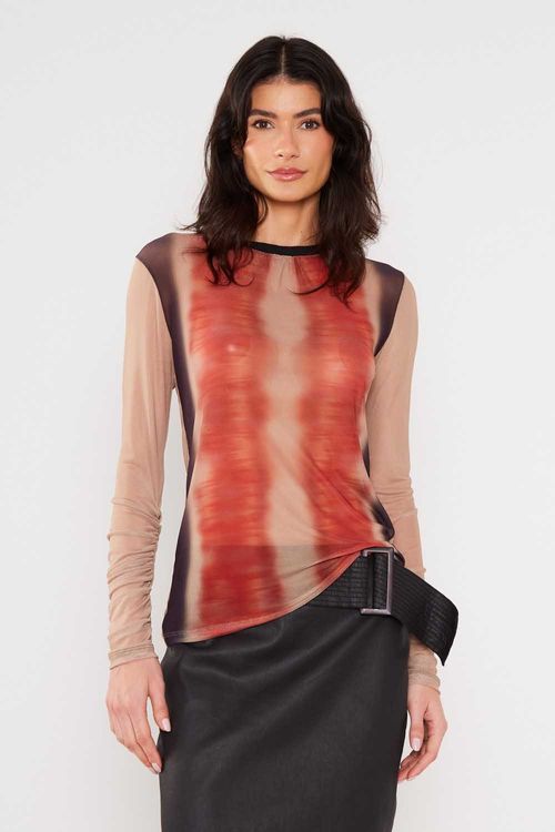 Blusa Tule Manga Estampa Raya - Est Raya