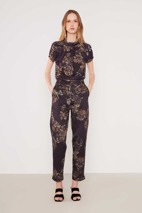 Calça Sarja Reta Estampa Camélia - Est Camelia