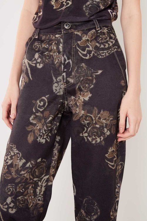 Calça Sarja Reta Estampa Camélia - Est Camelia