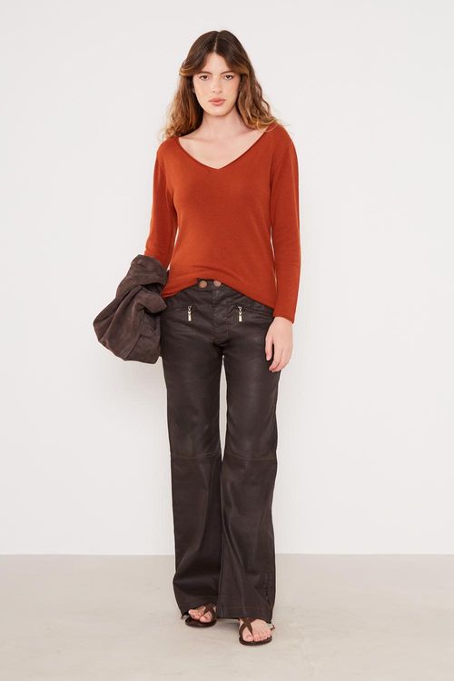 Blusa Tricot Manga Longa Decote v - Terracota