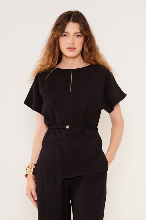 Blusa Casual Detalhe Decote - Preto