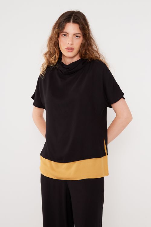 Blusa Casual Bicolor - Preto