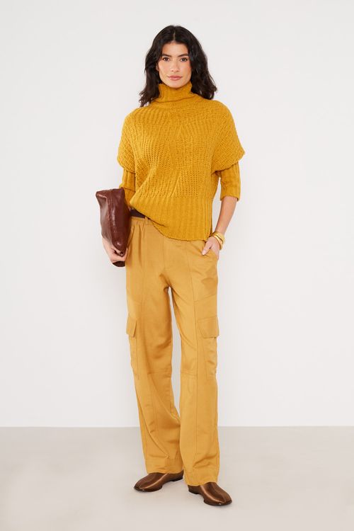 Calça Cargo Recortes - Amarelo Dijon