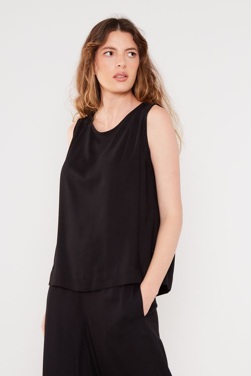 Blusa Casual Decote Degage - Preto