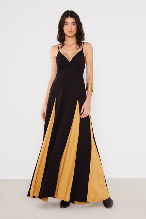 Vestido Casual Bicolor - Preto