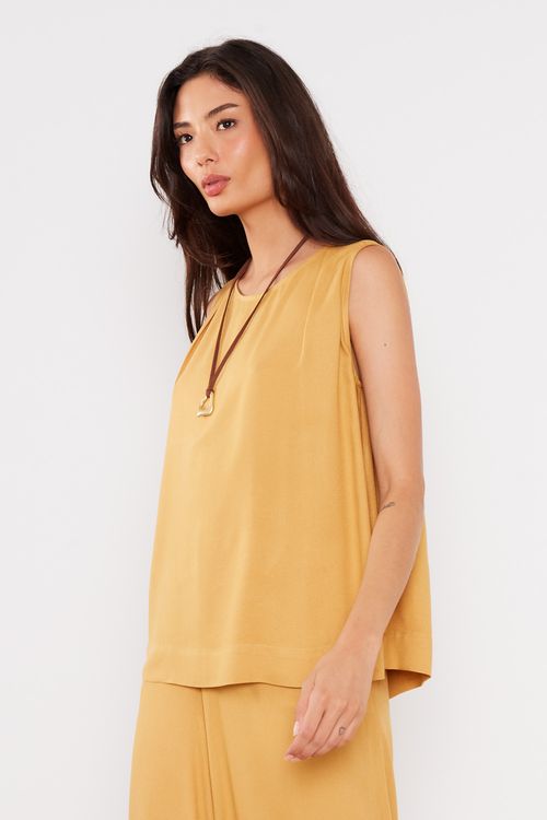 Blusa Casual Decote Degage - Amarelo Dijon