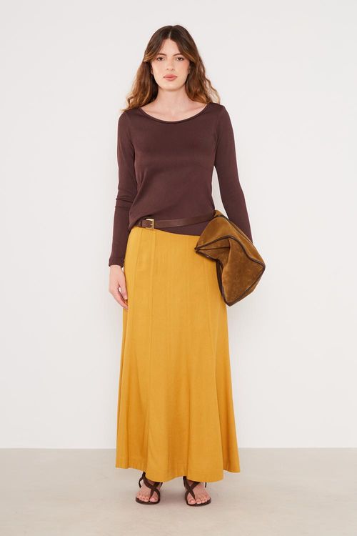 Saia Casual Pespontos Duplos - Amarelo Dijon