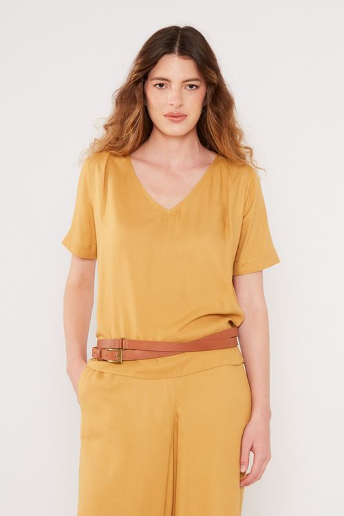 Blusa Casual Decote v - Amarelo Dijon