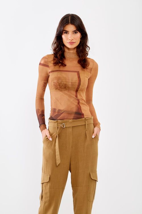 Blusa Tule Manga Silk Lenço - Curcuma