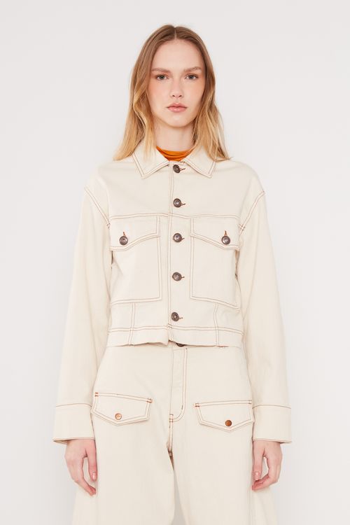 Jaqueta Sarja Cropped - Cru