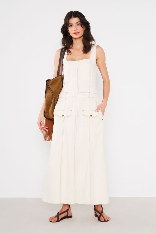 Vestido Sarja Nesga - Cru