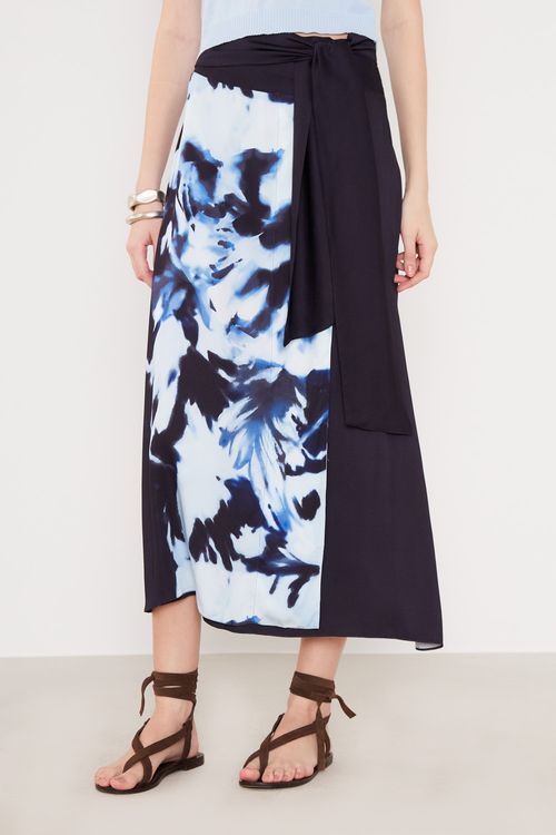 Saia Midi Estampa Lazur Black - Est Lazur Black