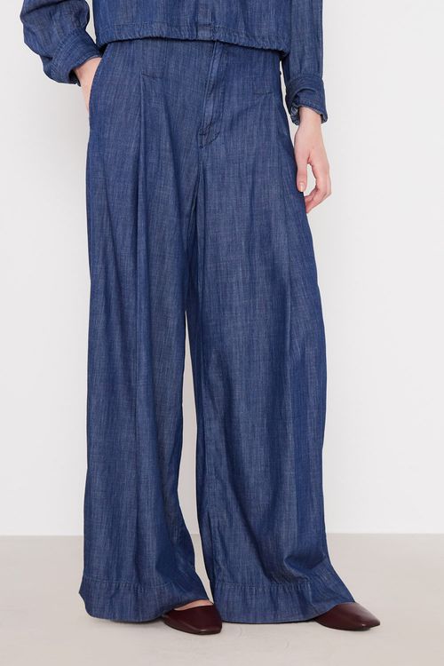 Calça Jeans Pantalona Prega - Jeans