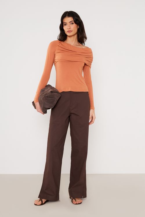 Blusa Malha Franzida Ombro Só - Khaki