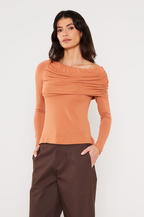 Blusa Malha Franzida Ombro Só - Khaki