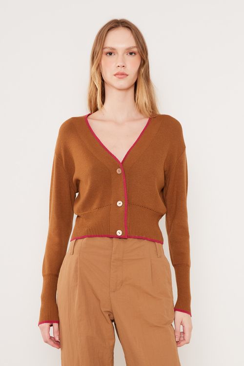 Cardigan Tricot Detalhe - Marrom