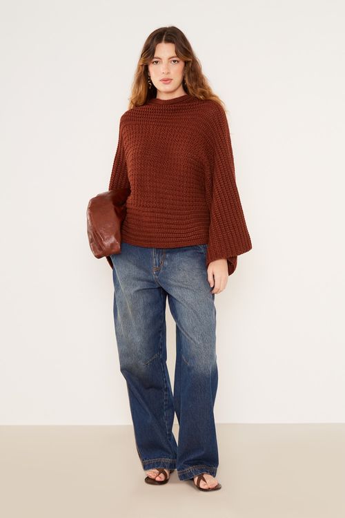Pull Tricot Mix Pontos - Marrom Capuccino