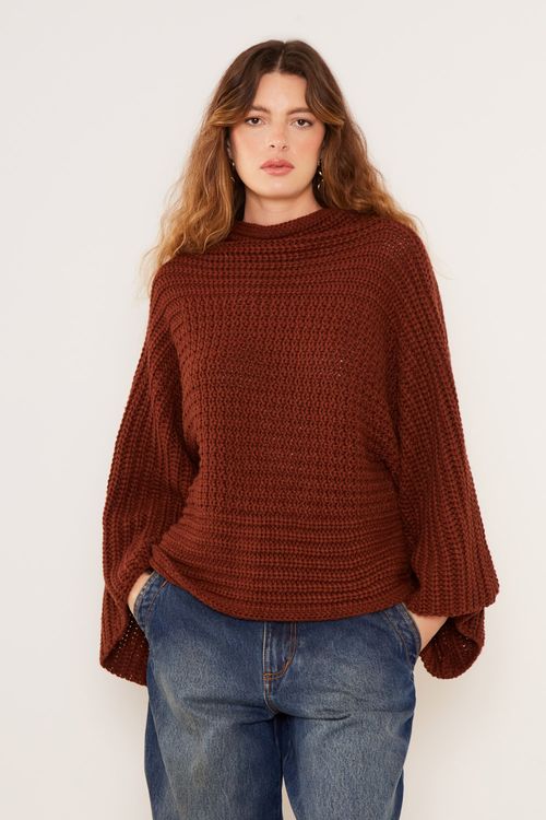 Pull Tricot Mix Pontos - Marrom Capuccino