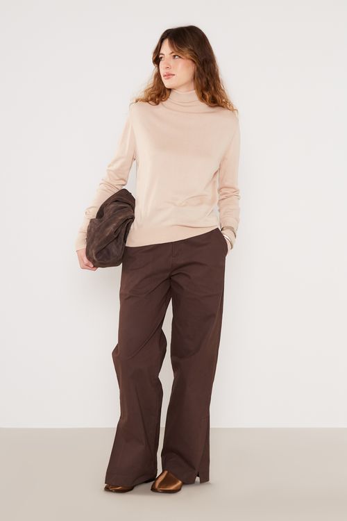 Blusa Tricot Manga Longa Gola - Bege