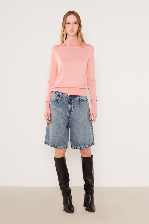 Blusa Tricot Manga Longa Gola - Rosa Sublime