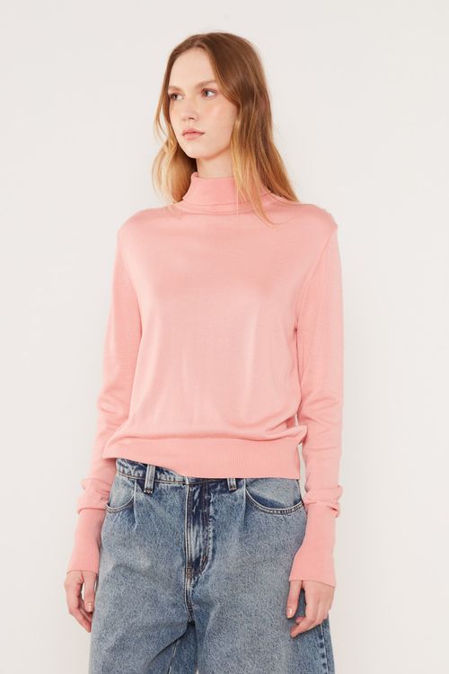 Blusa Tricot Manga Longa Gola - Rosa Sublime