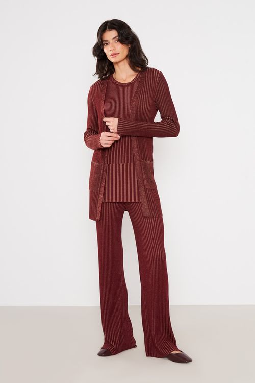 Casaco Tricot Canelado - Burgundy