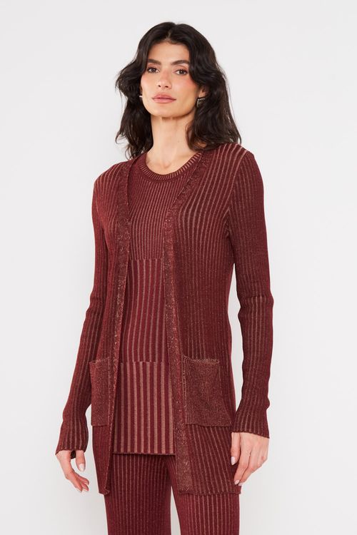 Casaco Tricot Canelado - Burgundy
