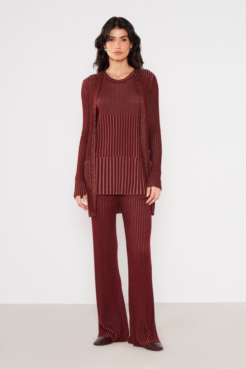 Calça Tricot Canelada - Burgundy