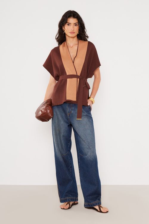 Kimono Tricot Bicolor - Marrom Capuccino Ca