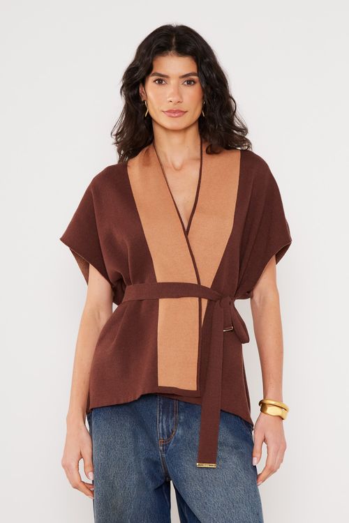 Kimono Tricot Bicolor - Marrom Capuccino Ca