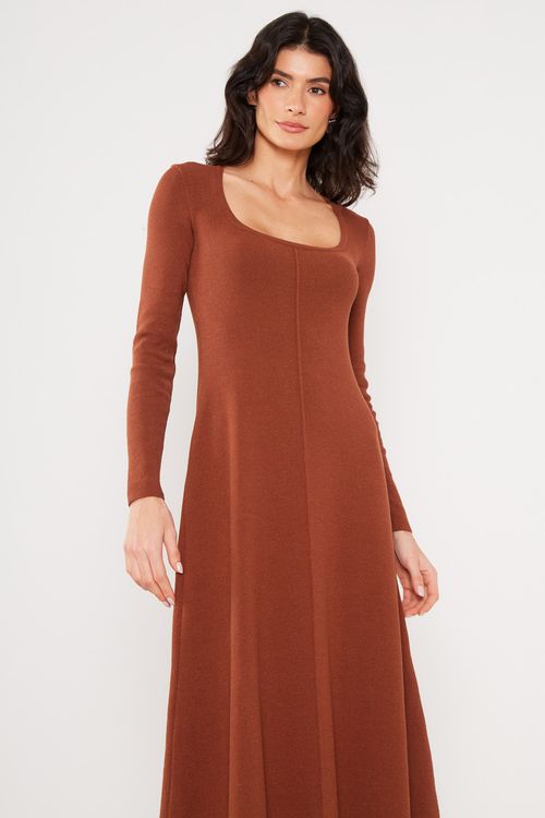 Vestido Tricot Manga Longa - Marrom Capuccino