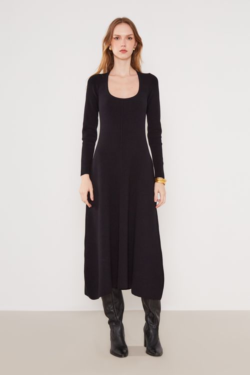 Vestido Tricot Manga Longa - Preto